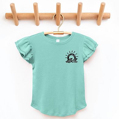 Sun and Waves Sketch - Flutter Sleeve Graphic T-Shirt