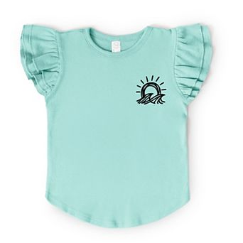 Sun and Waves Sketch - Flutter Sleeve Graphic T-Shirt