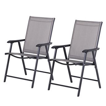 Set of 2 Stackable Sling Dining Chairs with Armrests and Steel Frame for Lawn