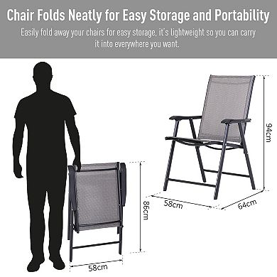 Set of 2 Stackable Sling Dining Chairs with Armrests and Steel Frame for Lawn