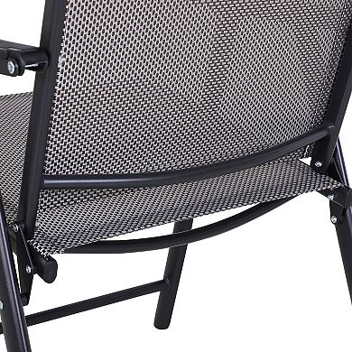 Set of 2 Stackable Sling Dining Chairs with Armrests and Steel Frame for Lawn