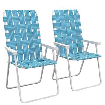 Set of 2 Folding Camping Chairs with Armrests and Portable Frame for Pool and Beach