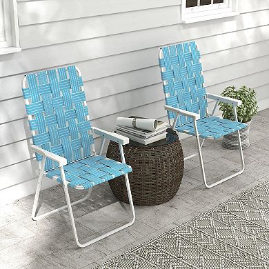 Set of 2 Folding Camping Chairs with Armrests and Portable Frame for Pool and Beach