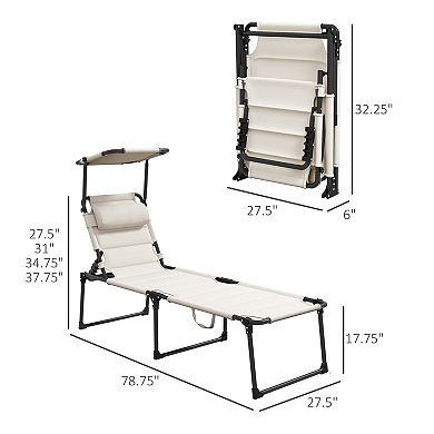 Set of 2 Cushioned Chaise Lounges with Sunshade and Folding Frame for Patio and Beach
