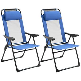 Set of 2 Adjustable Folding Deck Chairs with Sling Fabric for Garden and Lawn