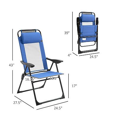 Set of 2 Adjustable Folding Deck Chairs with Sling Fabric for Garden and Lawn