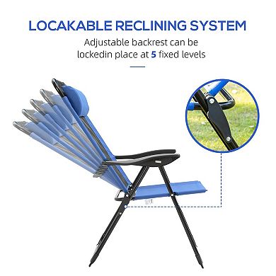 Set of 2 Adjustable Folding Deck Chairs with Sling Fabric for Garden and Lawn