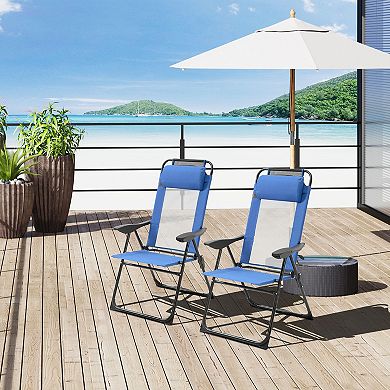 Set of 2 Adjustable Folding Deck Chairs with Sling Fabric for Garden and Lawn