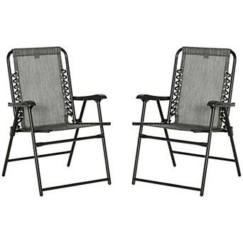 Set of 2 Bungee Sling Folding Chairs with Armrests and Portable Frame for Pool