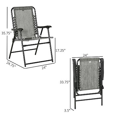 Set of 2 Bungee Sling Folding Chairs with Armrests and Portable Frame for Pool