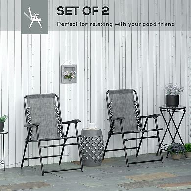 Set of 2 Bungee Sling Folding Chairs with Armrests and Portable Frame for Pool