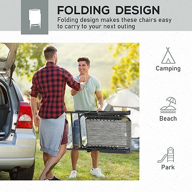 Set of 2 Bungee Sling Folding Chairs with Armrests and Portable Frame for Pool