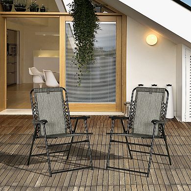 Set of 2 Bungee Sling Folding Chairs with Armrests and Portable Frame for Pool