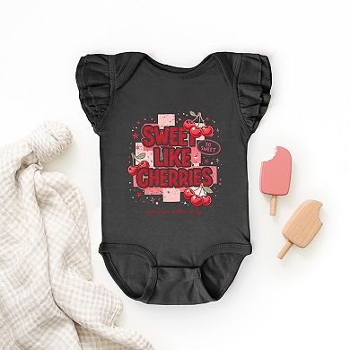 Sweet Like Cherries Summer Vibes - Baby Girl's Flutter Sleeve Bodysuit