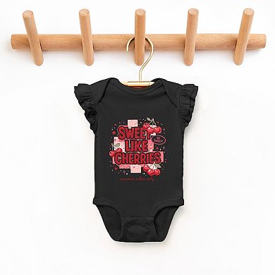Sweet Like Cherries Summer Vibes - Baby Girl's Flutter Sleeve Bodysuit