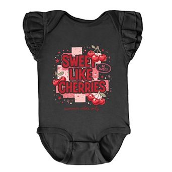 Sweet Like Cherries Summer Vibes - Baby Girl's Flutter Sleeve Bodysuit
