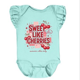 Sweet Like Cherries Summer Vibes - Baby Girl's Flutter Sleeve Bodysuit