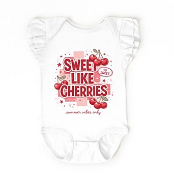 Sweet Like Cherries Summer Vibes - Baby Girl's Flutter Sleeve Bodysuit