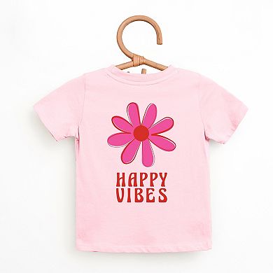 Happy Vibes Flower - Toddler Short Sleeve Graphic T-Shirt