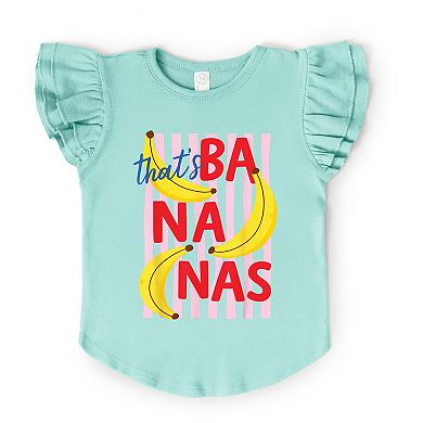 That's Bananas Stripes - Girl's Flutter Sleeve Graphic T-Shirt