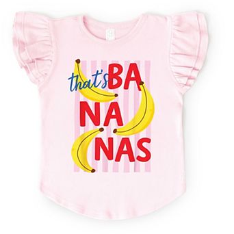 That's Bananas Stripes - Girl's Flutter Sleeve Graphic T-Shirt