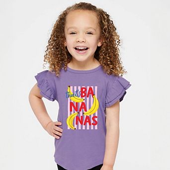 That's Bananas Stripes - Girl's Flutter Sleeve Graphic T-Shirt