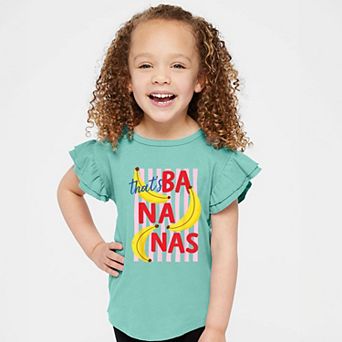 That's Bananas Stripes - Girl's Flutter Sleeve Graphic T-Shirt