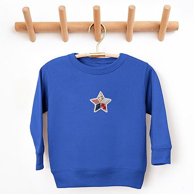 Patriotic Star Faux Patchwork Print - Toddler Graphic Sweatshirt