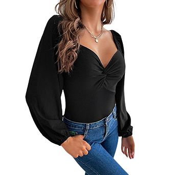 Womens V Neck Bodysuit Fashion Long Sleeve Going Out Tops