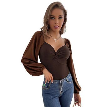 Womens V Neck Bodysuit Fashion Long Sleeve Going Out Tops