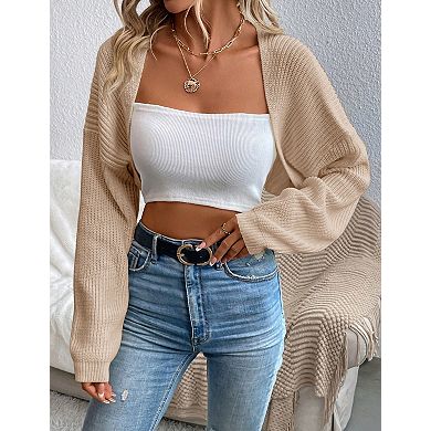 Women's Cropped Cardigan Long Sleeve Knit Shrug Lightweight Sweater