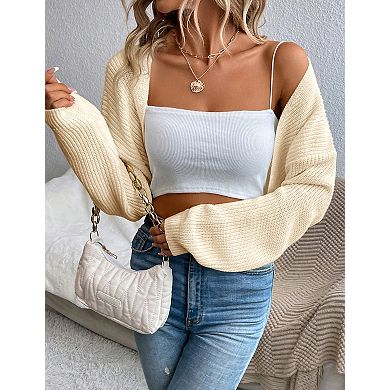 Women's Cropped Cardigan Long Sleeve Knit Shrug Lightweight Sweater