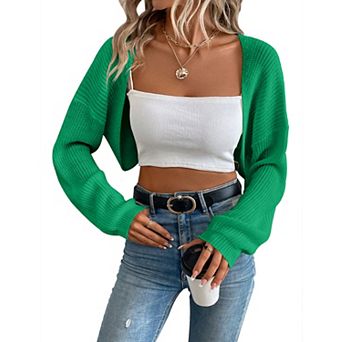 Women's Cropped Cardigan Long Sleeve Knit Shrug Lightweight Sweater