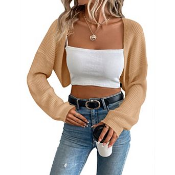 Women's Cropped Cardigan Long Sleeve Knit Shrug Lightweight Sweater