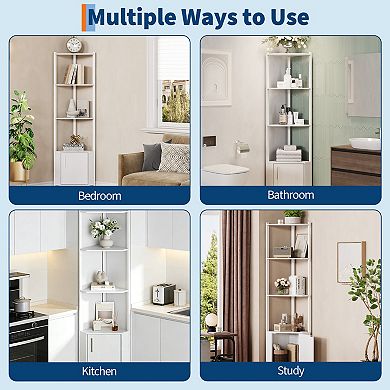 5-Tier Corner Shelf Stand, 58in Narrow Bookshelf with Metal Frame Storage Rack