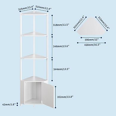 5-Tier Corner Shelf Stand, 58in Narrow Bookshelf with Metal Frame Storage Rack