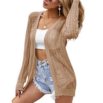 Women's Long Sleeve Cardigan Sweater Open Front Casual Knit Outerwear