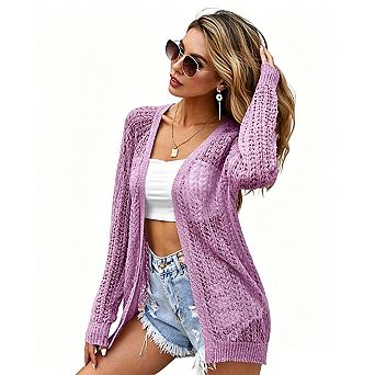 Women's Long Sleeve Cardigan Sweater Open Front Casual Knit Outerwear