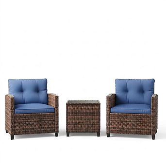 Outdoor Wicker Chairs,3 pc Patio Furniture Set,All Weather High Back Rattan Chairs
