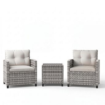 Outdoor Wicker Chairs,3 pc Patio Furniture Set,All Weather High Back Rattan Chairs