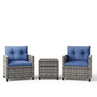 Outdoor Wicker Chairs,3 pc Patio Furniture Set,All Weather High Back Rattan Chairs