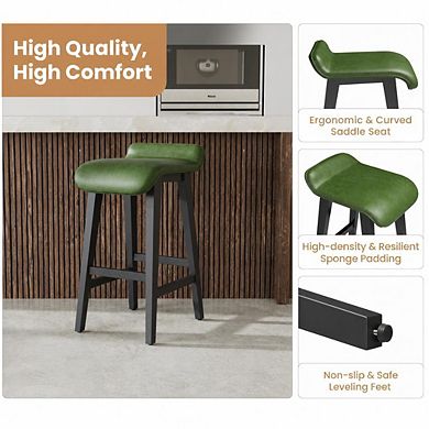 Counter Height Bar Stools Set Upholstered Kitchen Stools with Wood Legs Footrest