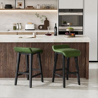 Counter Height Bar Stools Set Upholstered Kitchen Stools with Wood Legs Footrest