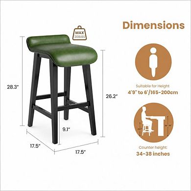 Counter Height Bar Stools Set Upholstered Kitchen Stools with Wood Legs Footrest