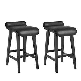 Counter Height Bar Stools Set Upholstered Kitchen Stools with Wood Legs Footrest