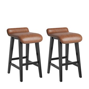 Counter Height Bar Stools Set Upholstered Kitchen Stools with Wood Legs Footrest