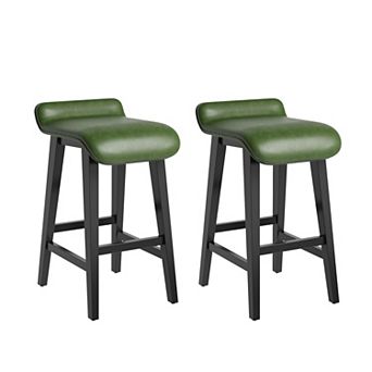 Counter Height Bar Stools Set Upholstered Kitchen Stools with Wood Legs Footrest