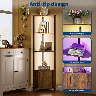 Corner Shelf Stand with LED Lights Five Tier Storage Bookshelf Metal Frame