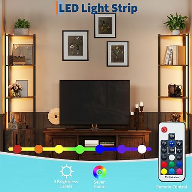 Corner Shelf Stand with LED Lights Five Tier Storage Bookshelf Metal Frame