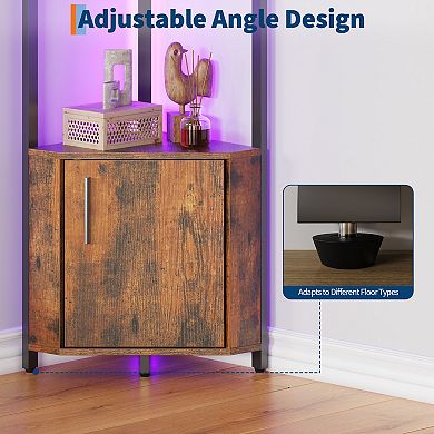 Corner Shelf Stand with LED Lights Five Tier Storage Bookshelf Metal Frame